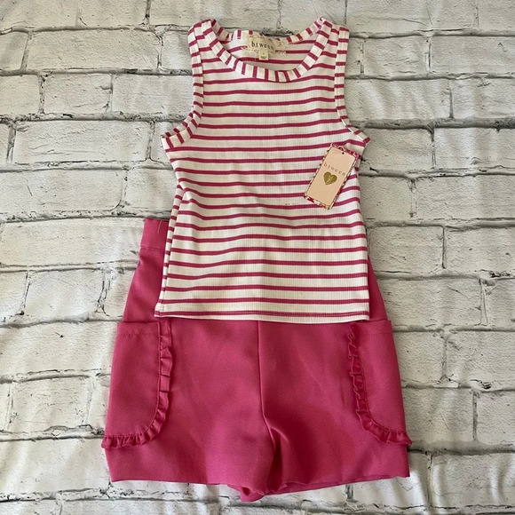 NWT! Girl’s BTWEEN two piece striped tank top & pink shorts outfit, Size 7. - Picture 1 of 4